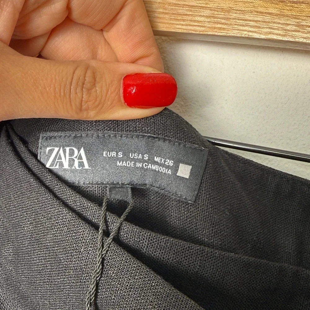Zara Womens Black Linen Blend Wide Leg Wrap Front Asymmetric Trousers Size S NEW